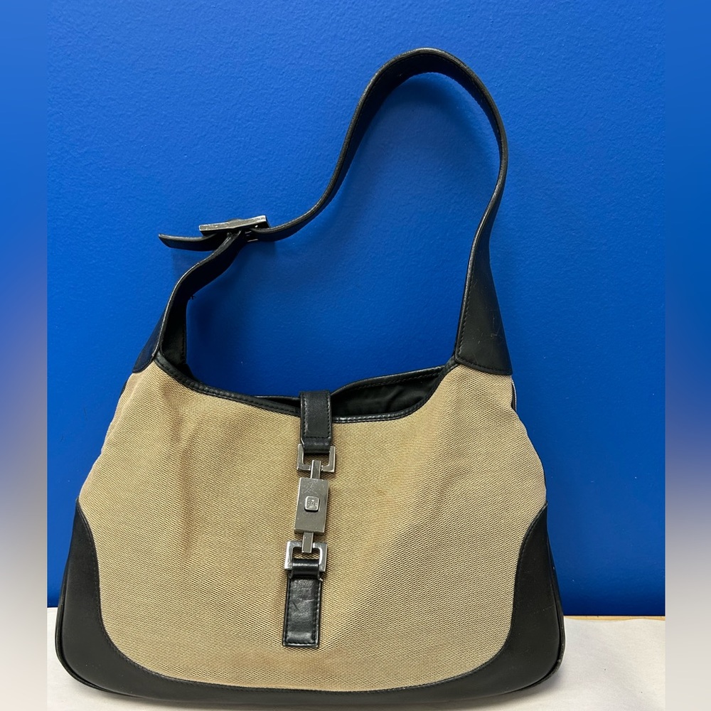 GUCCI Web Small Jackie O Hobo Colorblock Beige Black 002058